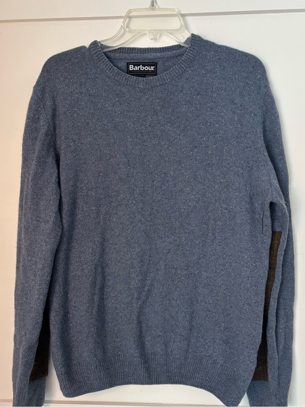 Barbour Blue Speckled V-Neck Wool Sweater Mens size large